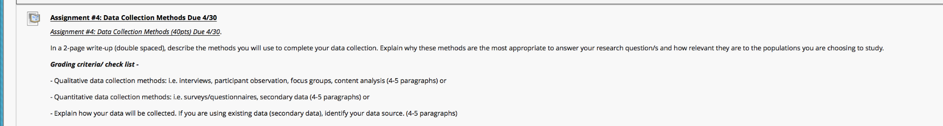 Assignment #4: Data Collection Methods Due 4/30