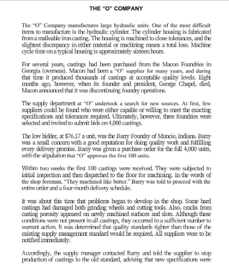 THE "O" COMPANY The "O" Company manufactures