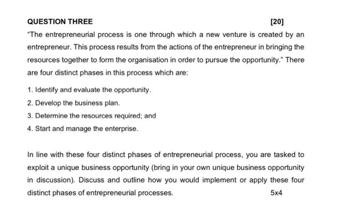 please answe question 3 QUESTION THREE [20] "The