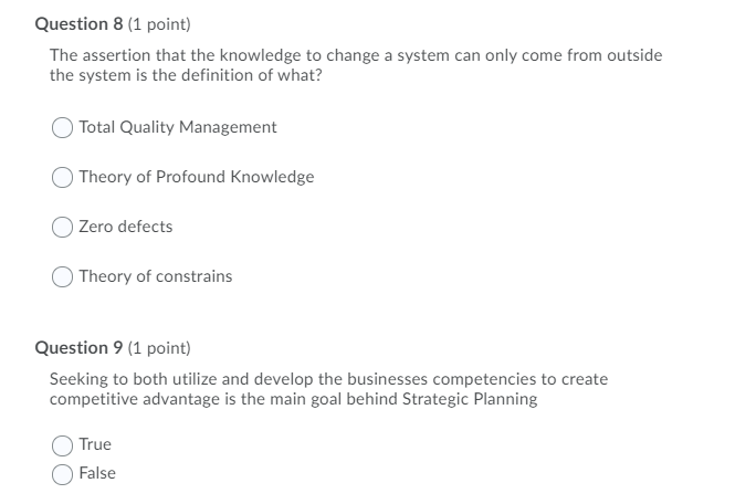 Question 8 (1 point) The assertion that the