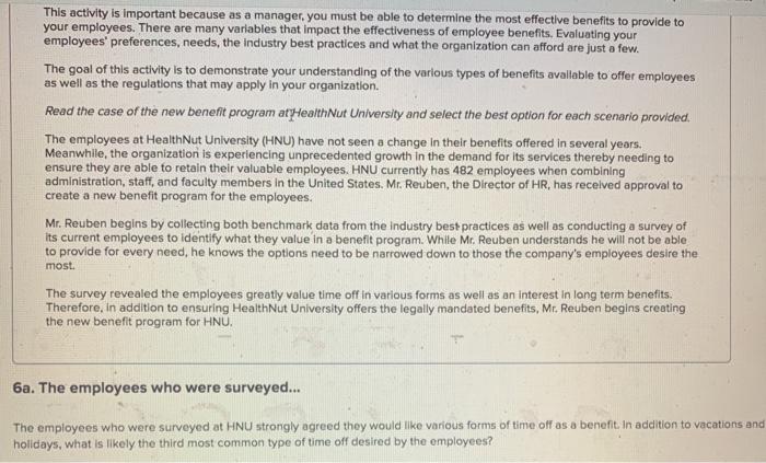 This activity is important because as a manager,