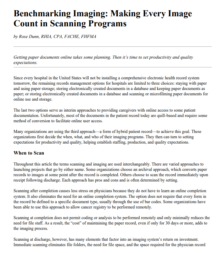 In the article entitled Benchmarking Imaging: