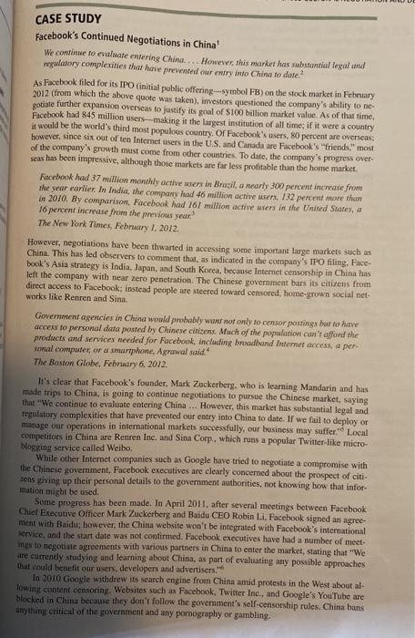 CASE STUDY Facebook's Continued Negotiations in