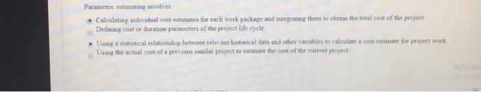 Parametric estimating notes Calculating