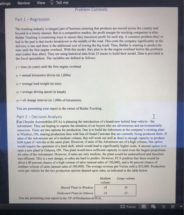 ailings Review View Tell me Problem Contexts Part