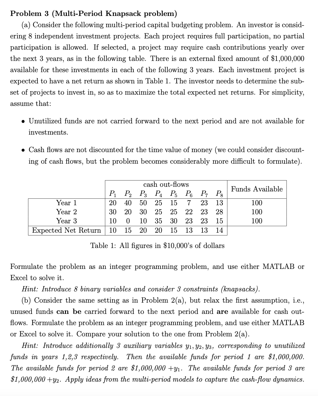 Problem 3 (Multi-Period Knapsack problem) (a)