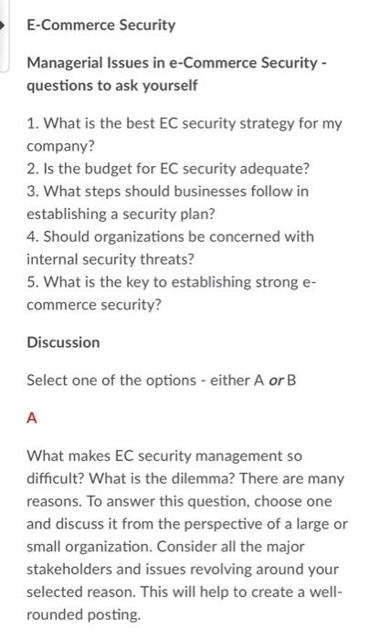 E-Commerce Security Managerial Issues in
