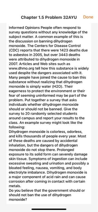 Chapter 1.5 Problem 32AYU Done Informed Opinions