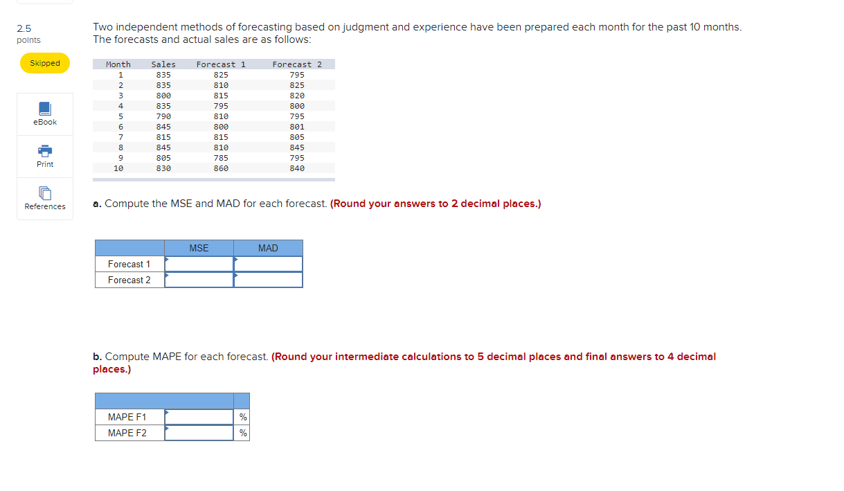 2.5 points Two independent methods of forecasting