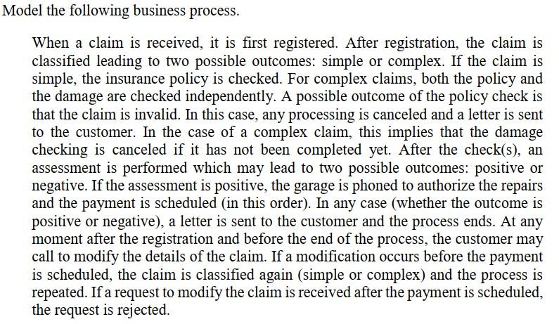 Model the following business process. When a