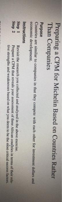 Preparing a CPM for Michelin Based on Countries