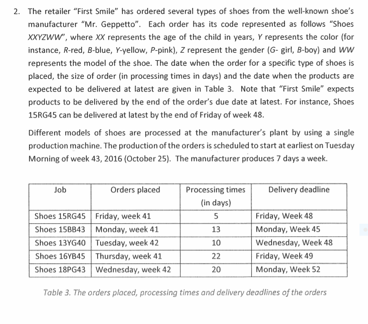 2. The retailer "First Smile" has ordered several