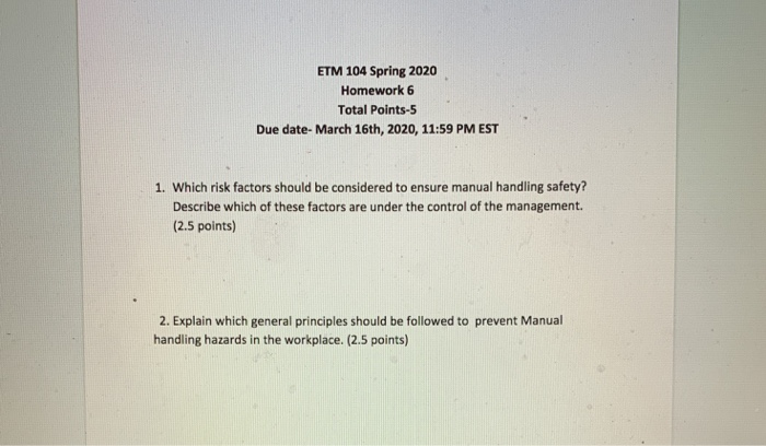 ETM 104 Spring 2020 Homework 6 Total Points-5 Due