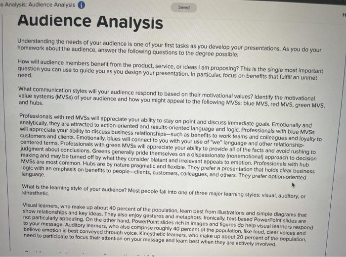 e Analysis: Audience Analysis i Saved H Audience