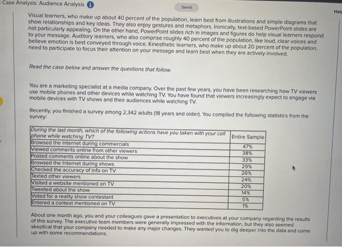 e Analysis: Audience Analysis i Saved H Audience