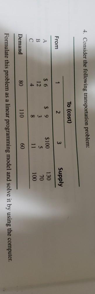 4. Consider the following transportation problem: