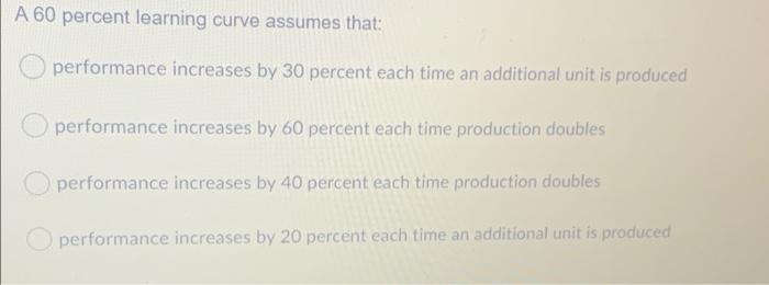 a 60 percent learning curve assumes that A 60