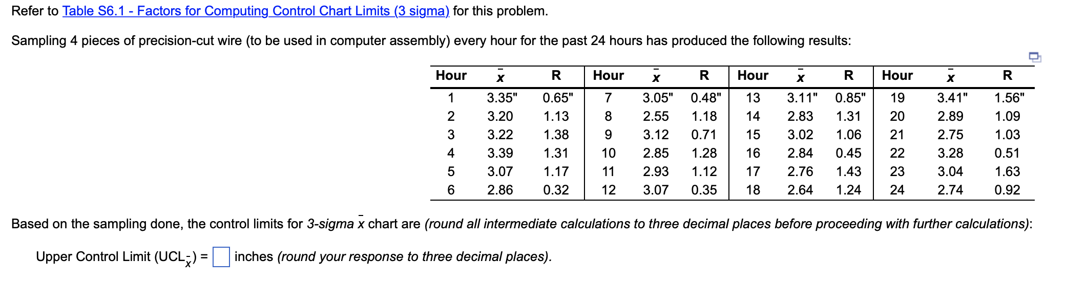 Refer to Table S6.1 - Factors for Computing