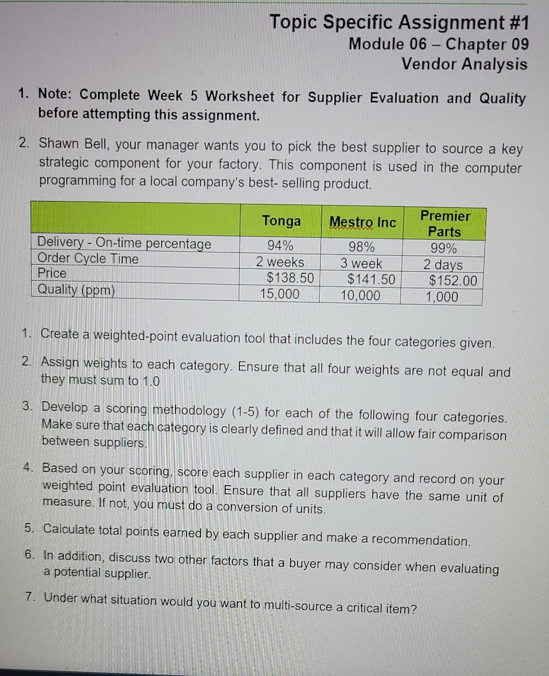 Topic Specific Assignment #1 Module 06 - Chapter