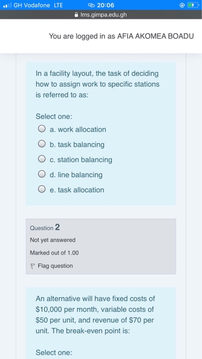 GH Vodafone LTE 20:06 Ims.gimpa.edu.gh You are