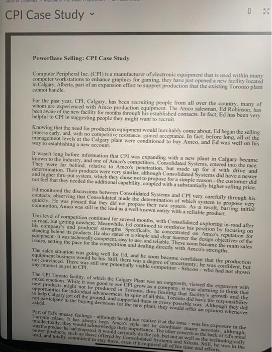 CPI Case Study PowerBase Selling: CPI Case Study