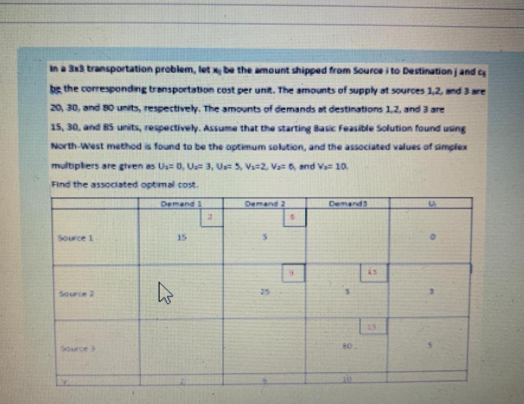 in a 3x3 transportation problem, let, be the
