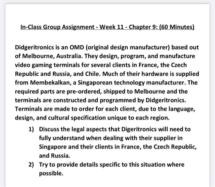 please answer me asap In-Class Group Assignment -