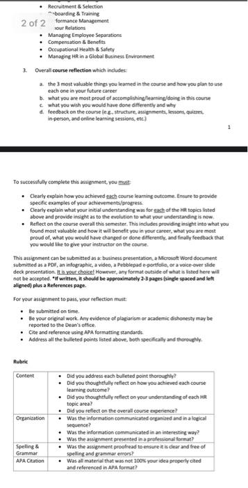 In this assignment, you will reflect on the