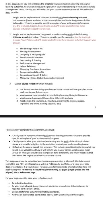 In this assignment, you will reflect on the