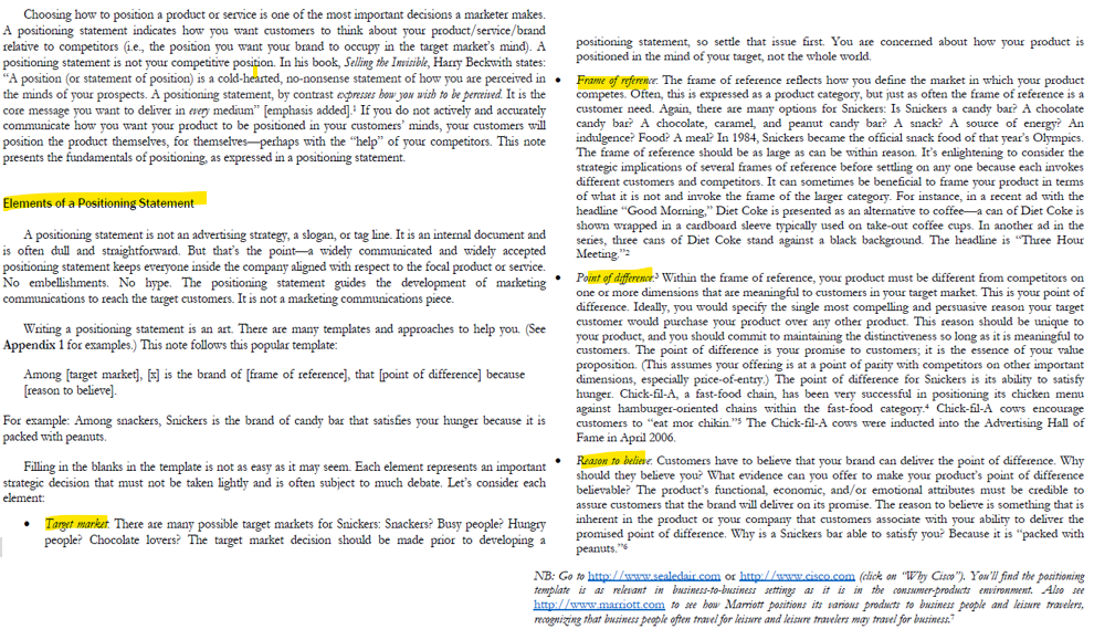 Your chance to be creative. Write a positioning