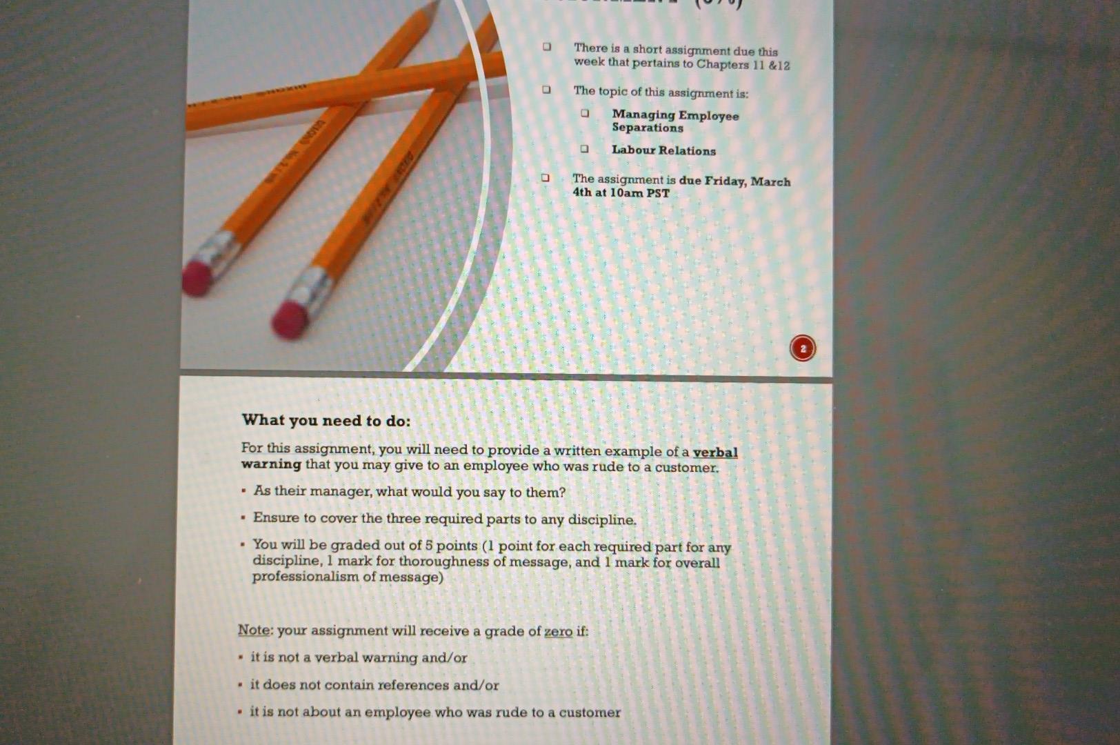 There is a short assignment due this week that