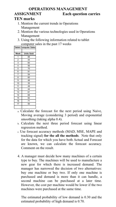 OPERATIONS MANAGEMENT ASSIGNMENTEach question