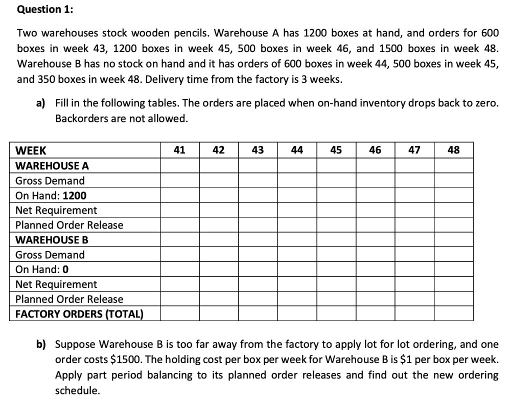 Question 1: Two warehouses stock wooden pencils.