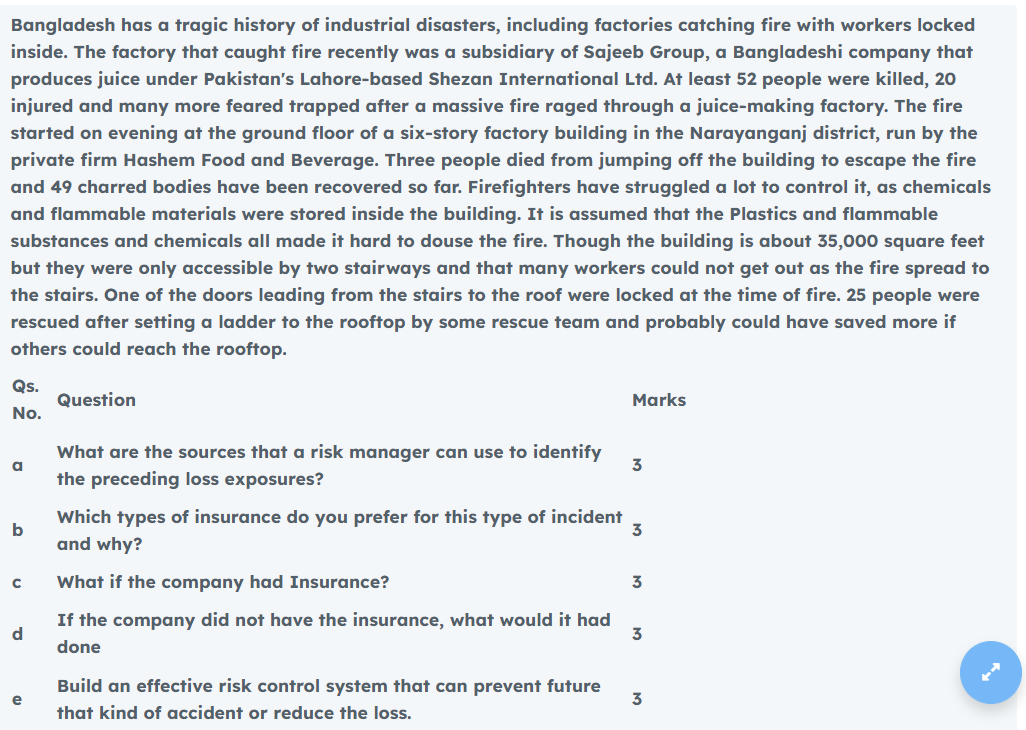 subject : Insurance & Risk Management Bangladesh
