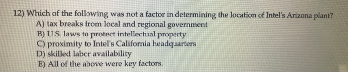 12) Which of the following was not a factor in
