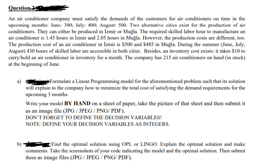 Question 24 An air conditioner company must