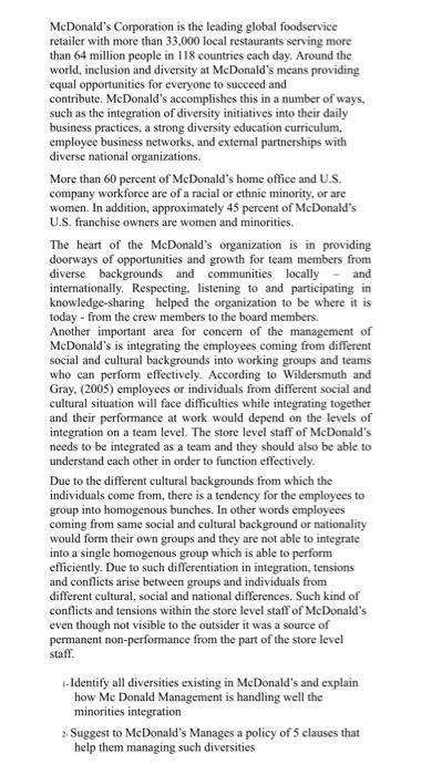 McDonald's Corporation is the leading global