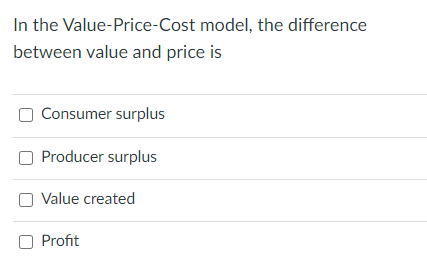 SELECT ALL THAT MAY APPLY In the Value-Price-Cost