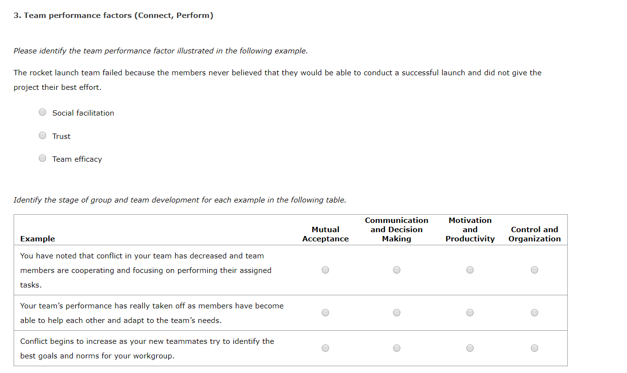 3. Team performance factors (Connect, Perform)
