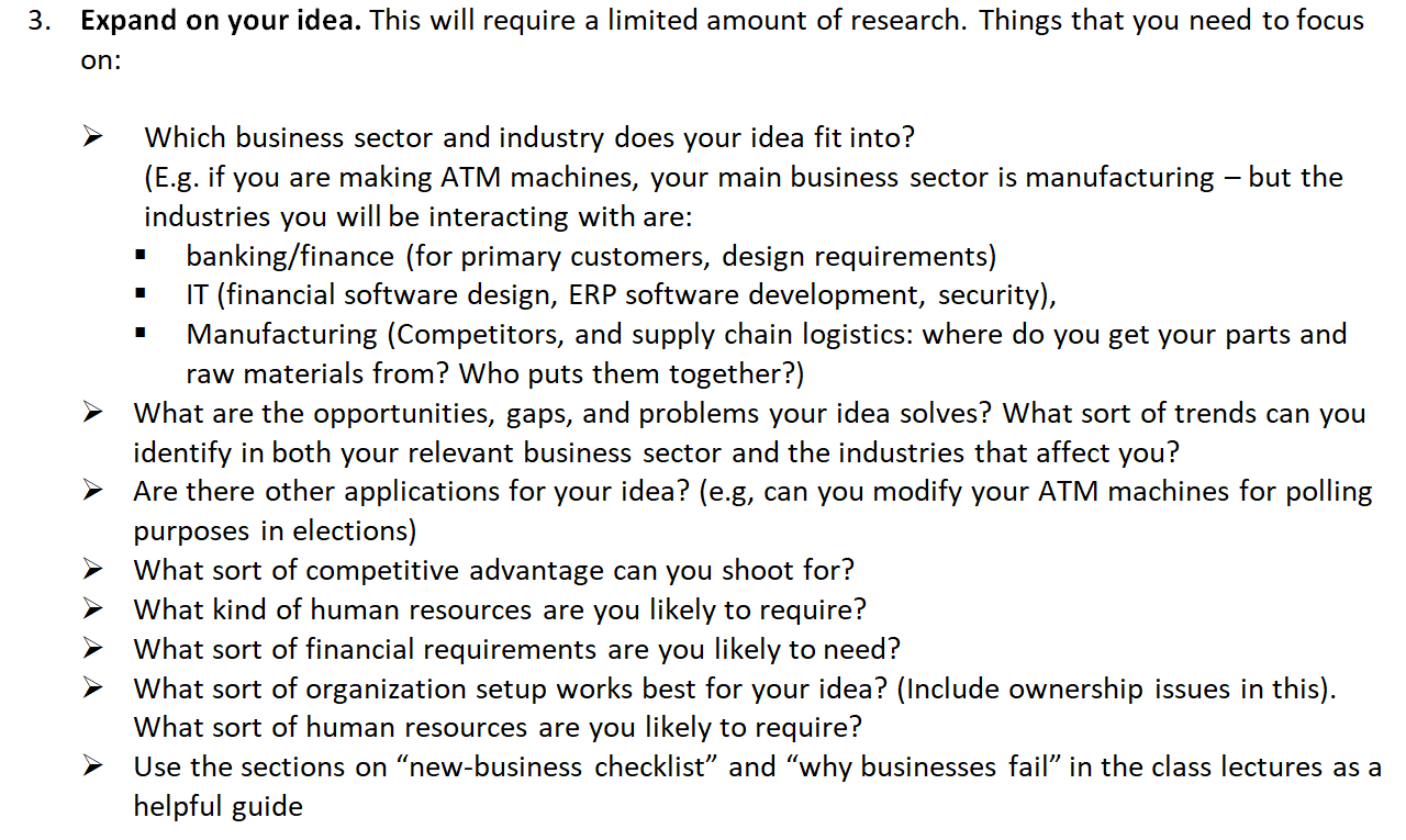 . Pick one idea for a business you would like to