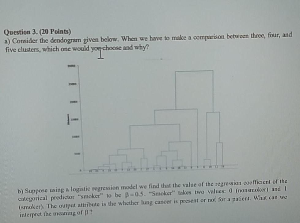 Question 3. (20 Points) a) Consider the dendogram