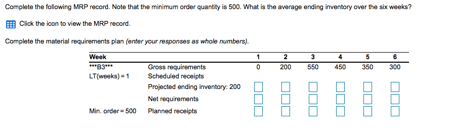Complete the following MRP record. Note that the