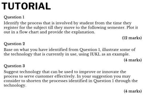 TUTORIAL Question 1 Identify the process that is