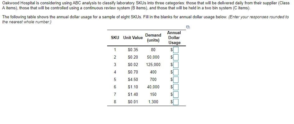 Oakwood Hospital is considering using ABC