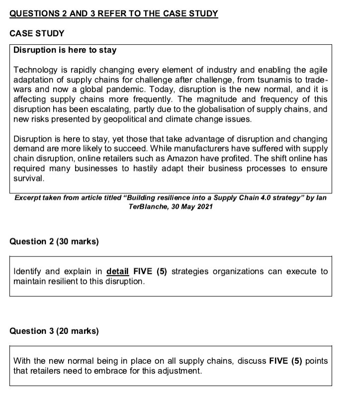 QUESTIONS 2 AND 3 REFER TO THE CASE STUDY CASE