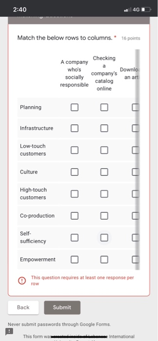 2:40 4G Match the below rows to columns.* 16