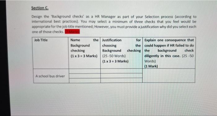 Section Design the 'Background checks' as a HR