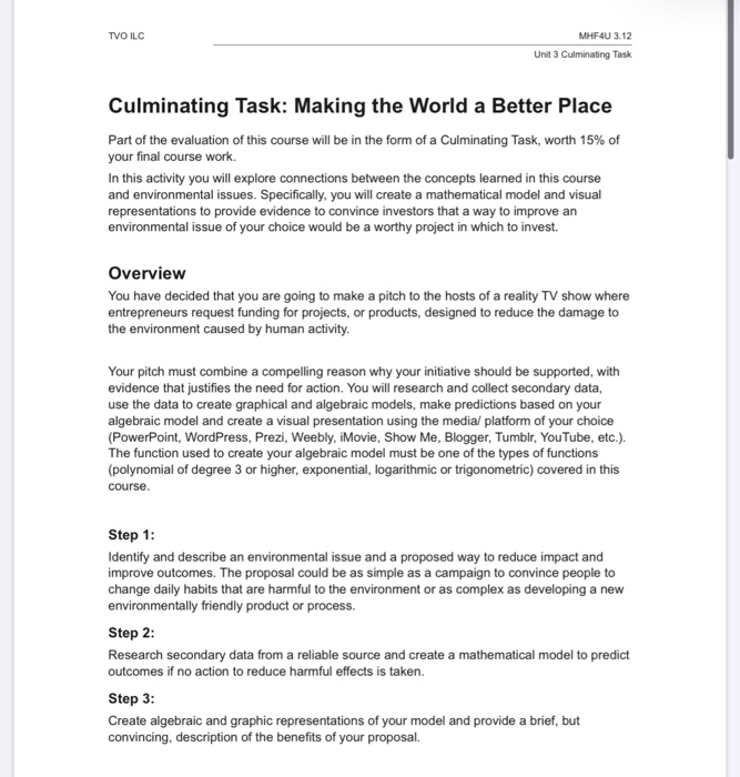 TVO ILC MHF4U 3.12 Unit 3 Culminating Task