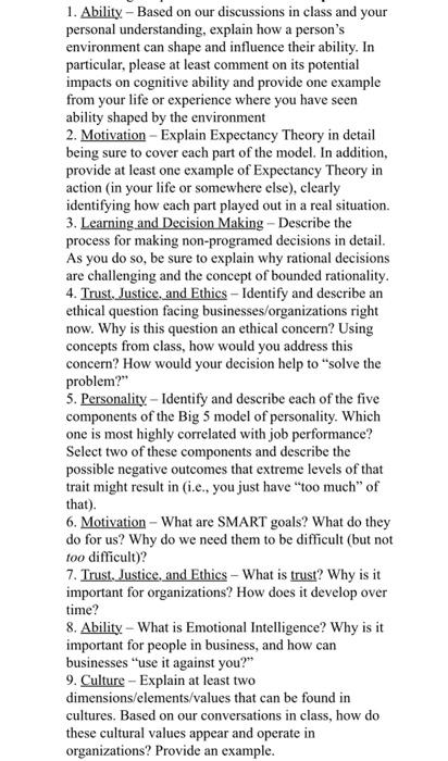 1. Ability - Based on our discussions in class