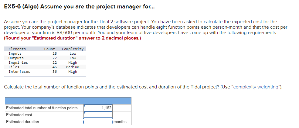 EX5-6 (Algo) Assume you are the project manager